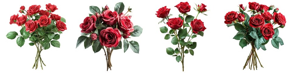 Wall Mural - Set of red roses bouquet isolated on transparent background