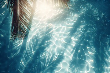Aufkleber - A majestic palm tree gracefully bends over a shimmering pool of water, its reflection creating a mesmerizing mirage of symmetry and tranquility