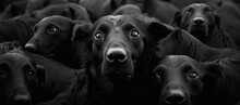 A Cluster Of Dogs Black Gathers Closely Together, Forming A Peaceful And Harmonious Scene.