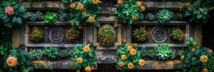 Poster - Top-down view showcasing the intricate design of park pathways surrounded by lush greenery and vibrant flowers.