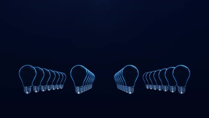 Poster - A light bulb at the center illuminates connections of polygons on a dark blue background, Concept of choosing ideal leader