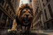 Lion roaring in the heart of Manhattan, NYC. Wall Street