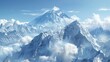 High mountain with withe snow and blue sky. AI generated image