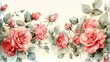 Floral frame watercolor, pink roses illustration for invitation, greeting card background, wallpaper and wall art,
