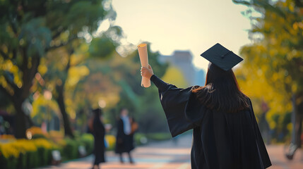 Canvas Print - Graduates wear a black dress, black hat at the university level.