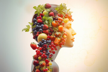 Poster - AI generated image portrait of person made from fruit and vegetables healthy nutrition concept