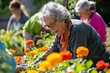 Joyful Elder Gardener Cultivating Community Flowerbeds