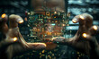 © Ilham - Futuristic human holding complex computer chip capacitor