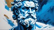 greek god zeus portrait blue theme oil pallet knife paint painting on canvas with large brush strokes modern art illustration from Generative AI