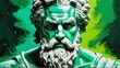 greek god zeus portrait green theme oil pallet knife paint painting on canvas with large brush strokes modern art illustration from Generative AI