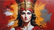 greek goddess athena portrait red theme oil pallet knife paint painting on canvas with large brush strokes modern art from Generative AI