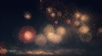 Sticker - Colorful fireworks of various colors over night sky and water, celebration concept