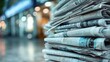A Pile of Fresh Newspapers Set Against a Softly Blurred Background
