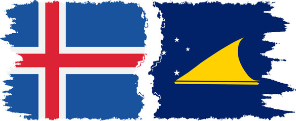 Tokelau and Iceland grunge flags connection vector