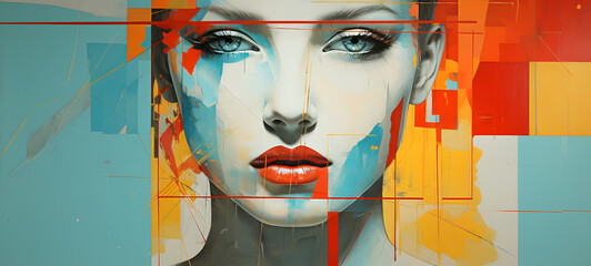 Abstract modern art collage portrait of paint, ai generative