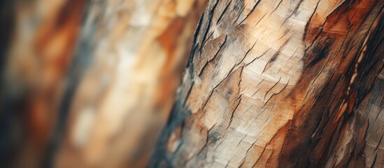 Wall Mural - A detailed closeup of a tree trunk showcasing the intricate patterns and textures of the wood. The blurred background adds to the artistic element of this natural material