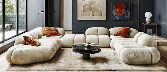 Wall Mural - Modern Living at Its Finest: A Cozy Sofa Arrangement in a Stylishly Furnished Room