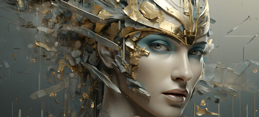 Abstract modern art collage portrait of athena, ai generative