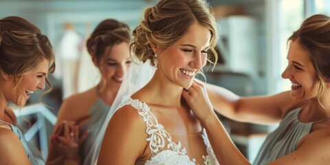 A bride getting ready with her bridesmaids. 