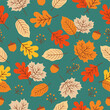 Seamless pattern with autumn Leaves, acorns and oak leaves for wallpaper, gift paper, pattern fills, textile, fall greeting cards.