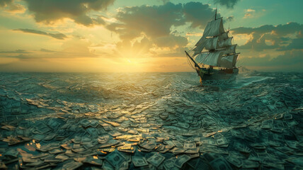 Wall Mural - Sailing on a vast sea of paper currency