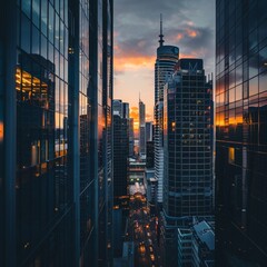 Poster - a city skyline with tall buildings