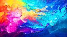 Abstract Background With Colorful Rainbow Liquid Wavy Swirl. Fantastic Iridescent Colors , Splash Of Paints Composition.