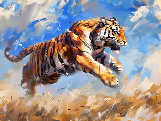 Painting tiger wall art shows strength and victory.