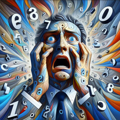 Wall Mural - scared businessman surrounded by numbers