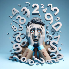 Wall Mural - scared businessman surrounded by numbers