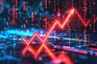 Cyberspace pulses with financial growth and decline arrows, neonlit economic activity