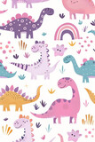 Fototapeta Dinusie - Cheerful Dinosaur Rainbow Pattern Ideal