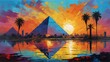 sunset in Cairo Egypt theme oil pallet knife paint painting on canvas with large brush strokes modern art illustration abstract from Generative AI