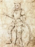 Fototapeta Kosmos - drawing of an anthropomorphic cat medieval paper