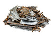 Mixed rusty metal scrap materials isolated on transparent background