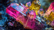 Close-view of sparkling multi-colored crystal structures creating a captivating scene of natural mineral beauty