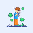 Man coughing concept cartoon vector illustration. Sick boy cough and infected by virus