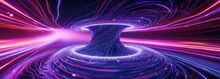 3d Render, Abstract Futuristic Neon Background. Twisted Electromagnetic Vortex. Ultra Violet Rays, Cyber Network Glowing Lines, Generative AI 