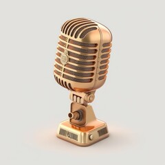 Golden Microphone on White Background