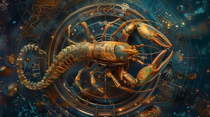 mystical steampunk scorpio zodiac sign amidst celestial constellation symbols