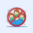 Avoid crowded places concept cartoon vector illustration. Virus prevention with people wearing mask icon