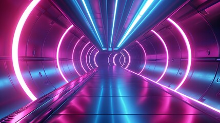 Wall Mural - neon-lit futuristic corridor with a deep vanishing point perspective