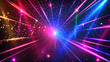 © Irina B - Abstract bright neon laser show, background with spotlights, with different stripes. Colored lights background for nightclub or disco show, stage or poster