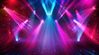© Irina B - Abstract bright neon laser show, background with spotlights, with different stripes. Colored lights background for nightclub or disco show, stage or poster