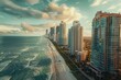high-end buildings in Miami Beach, view from the sky, luxury real estate photography Generative AI
