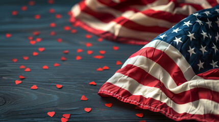 Poster - Usa flag on blue background. Memorial, independence day, US of america national holiday template