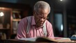 Elderly man concentrating on reading a book