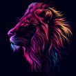 lion head in a neon colored pencil sketch on a black background