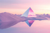 Fototapeta Zwierzęta - Triangular prism mirrored in desert sands at dusk