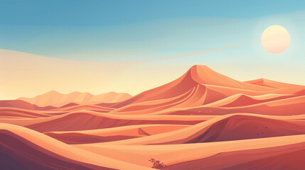 Wall Mural - Morning beautiful desert landscape illustration image used for UI design. 